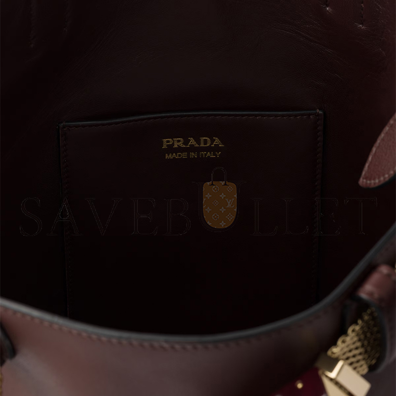 Pra*a buckle leather bucket bag with jeweled belt 1be085 (29*16.5*18cm)